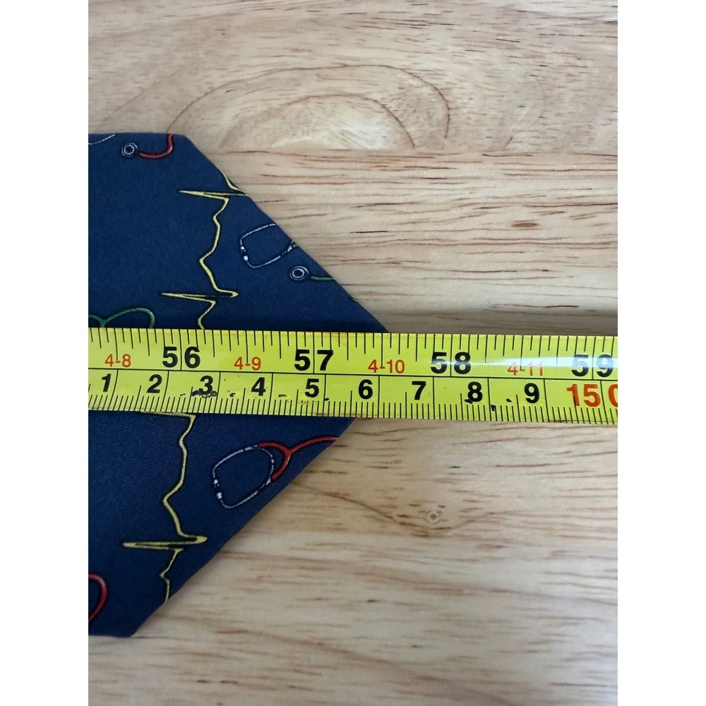 Avery Medical Fashions Silk Tie Navy Blue Stethoscope EKG Heartbeat USA Made